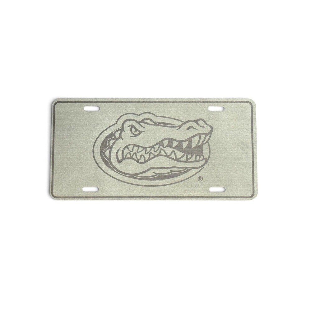 University of Florida Gators Head Logo Silver on Silver Metal Tag License Plate